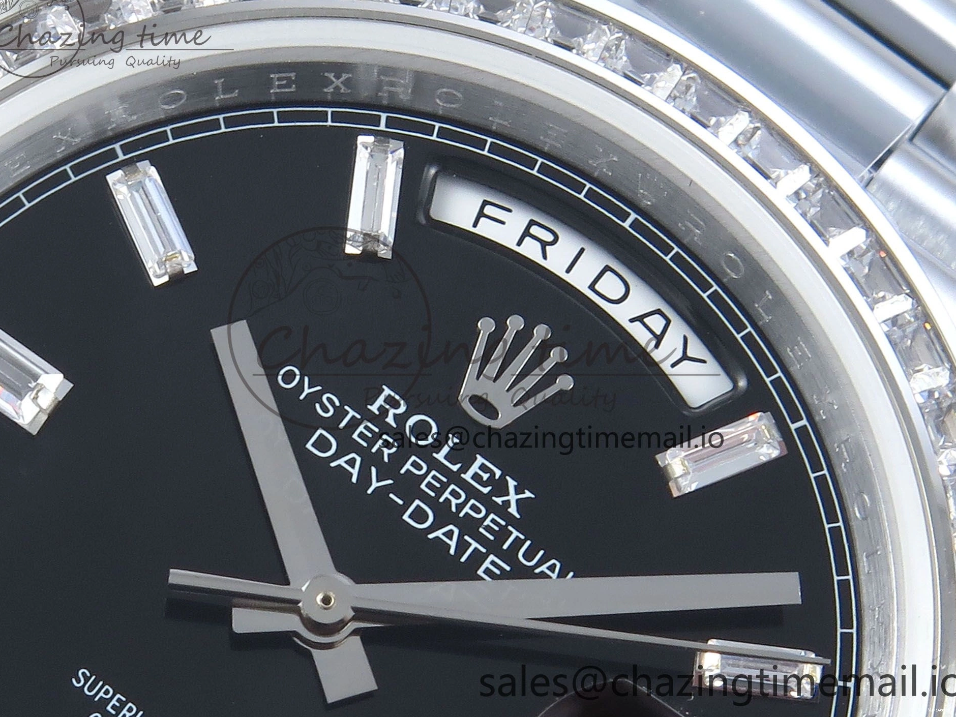 on QF 40 Edition Bracelet (Gain 1:1 DayDate Black V5 Best A2836 Crystal SS Bezel Dial Diamonds President Weight) 0315